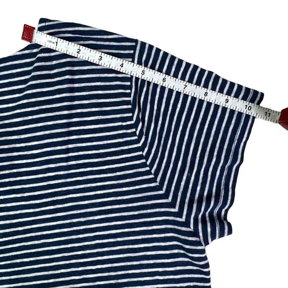 Gap Linen Blend Tee Shirt Lace Up Front Plus XXL Coastal Navy Blue White Stripes - Picture 12 of 12